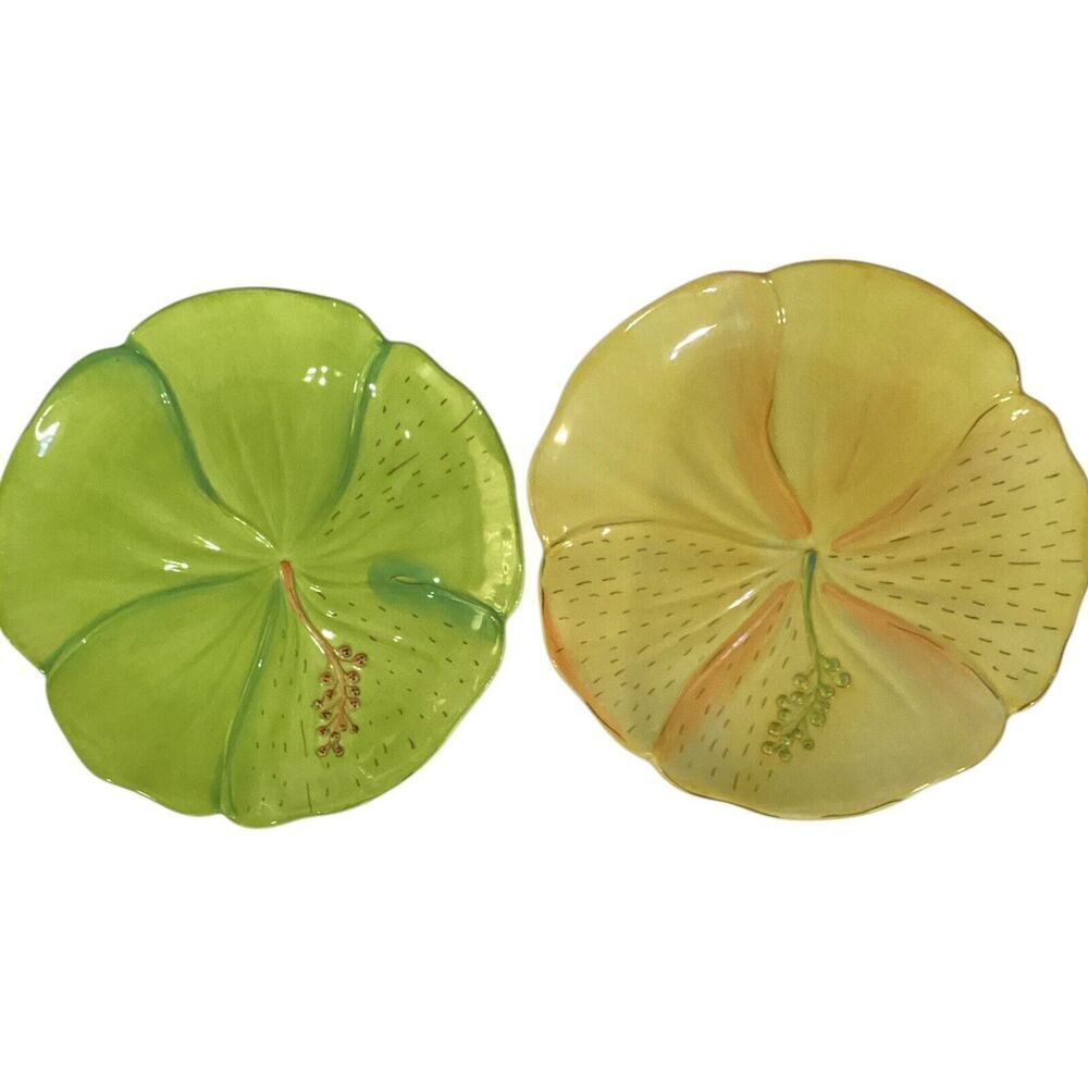 Sunset Grove By Nobel Excellence Salad Plates Yellow & Green Flower Set Of 2